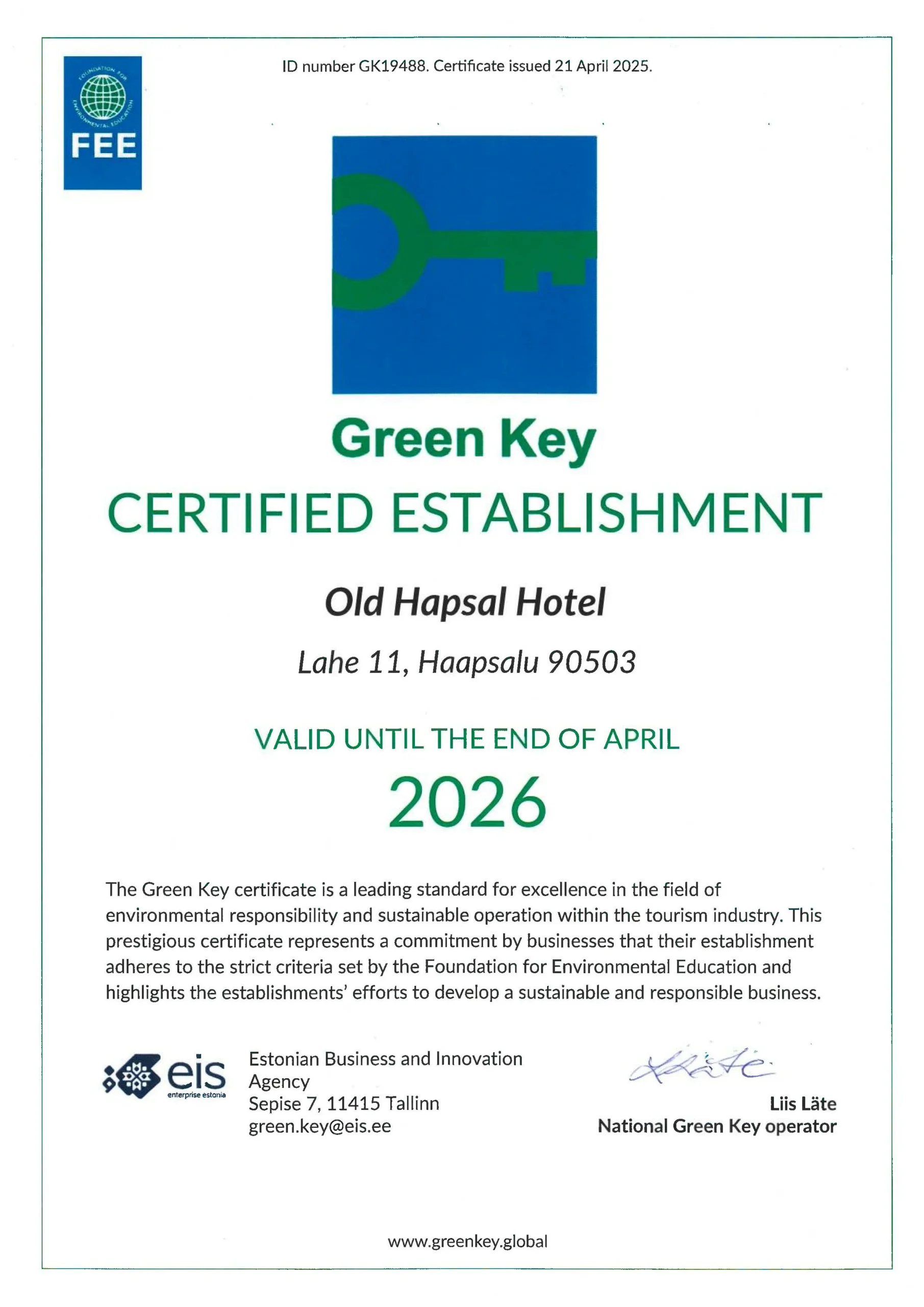 2025_Old Hapsal Hotell Green Key