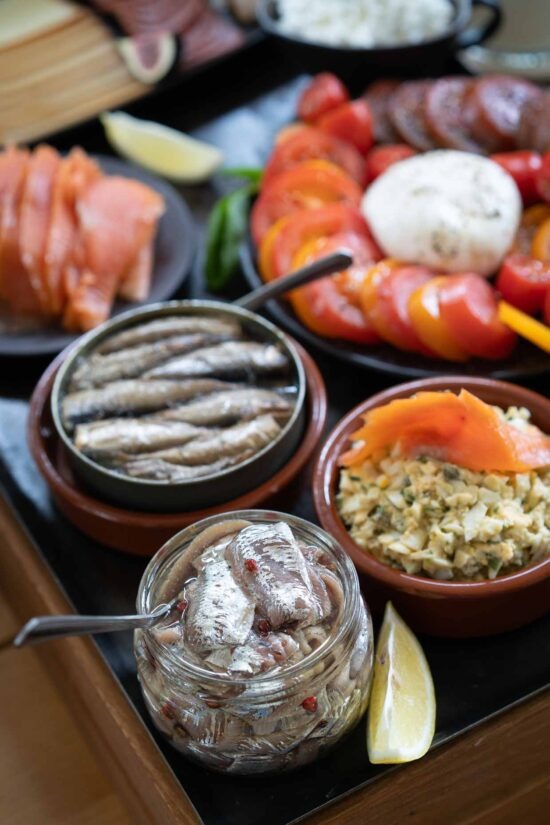 Fish delicacies on the Old Hapsal Hotel breakfast table