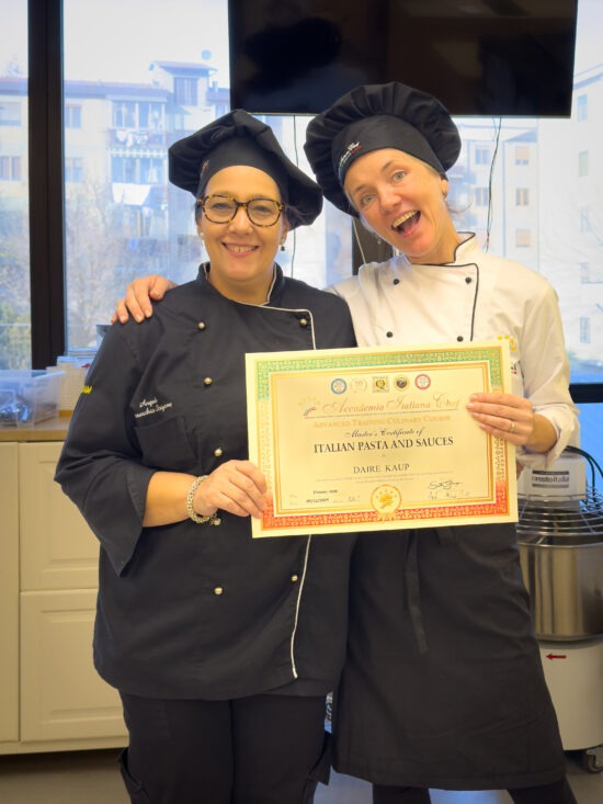 Daire and instructor Angela at the cooking school